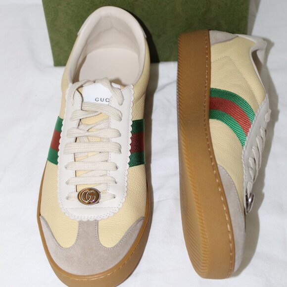 NWB Gucci GG Supreme Low Sneaker Sneakers Web Flats Web G74 Lace Up 41 624484 - Picture 3 of 6